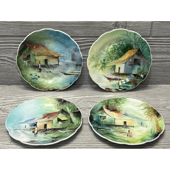 Studiocraft Singapore Handpainted 6” Decorative Plates Set of 4 Vintage 1972 - Picture 1 of 9